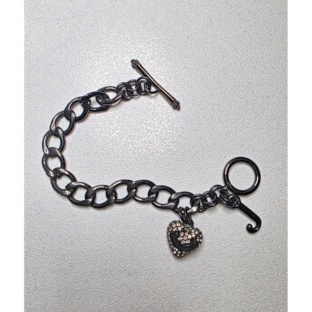 Vintage JUICY COUTURE Black Gunmetal & Pavé Crystal Chain Link Charm Bracelet